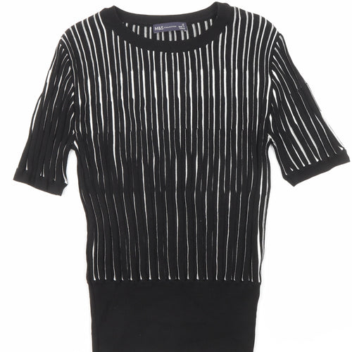 Marks and Spencer Womens Black Round Neck Striped Viscose Pullover Jumper Size 12