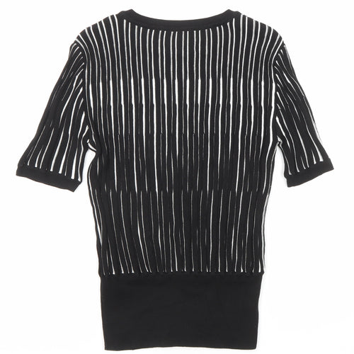 Marks and Spencer Womens Black Round Neck Striped Viscose Pullover Jumper Size 12