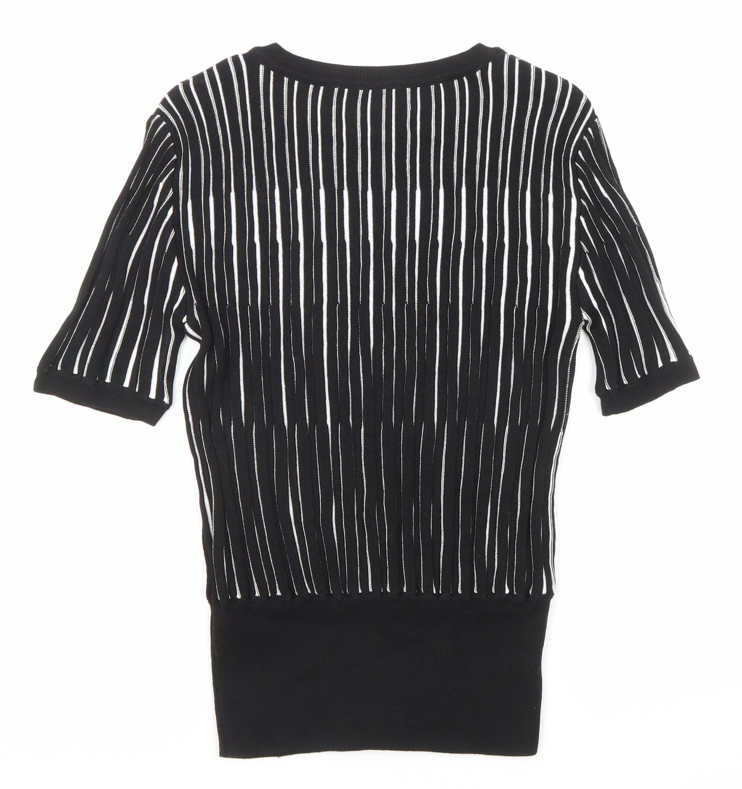 Marks and Spencer Womens Black Round Neck Striped Viscose Pullover Jumper Size 12