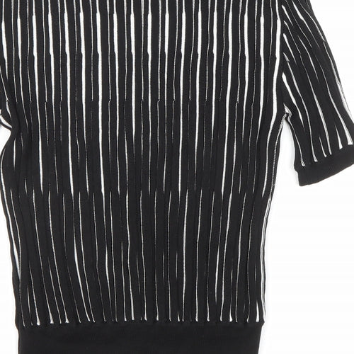 Marks and Spencer Womens Black Round Neck Striped Viscose Pullover Jumper Size 12