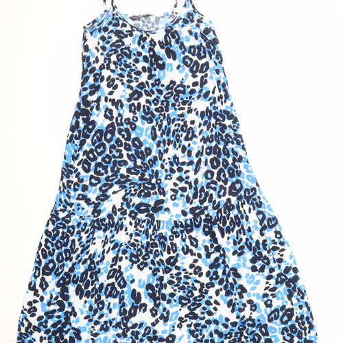Marks and Spencer Womens Blue Animal Print Viscose Slip Dress Size 6 Scoop Neck Pullover