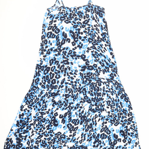 Marks and Spencer Womens Blue Animal Print Viscose Slip Dress Size 6 Scoop Neck Pullover