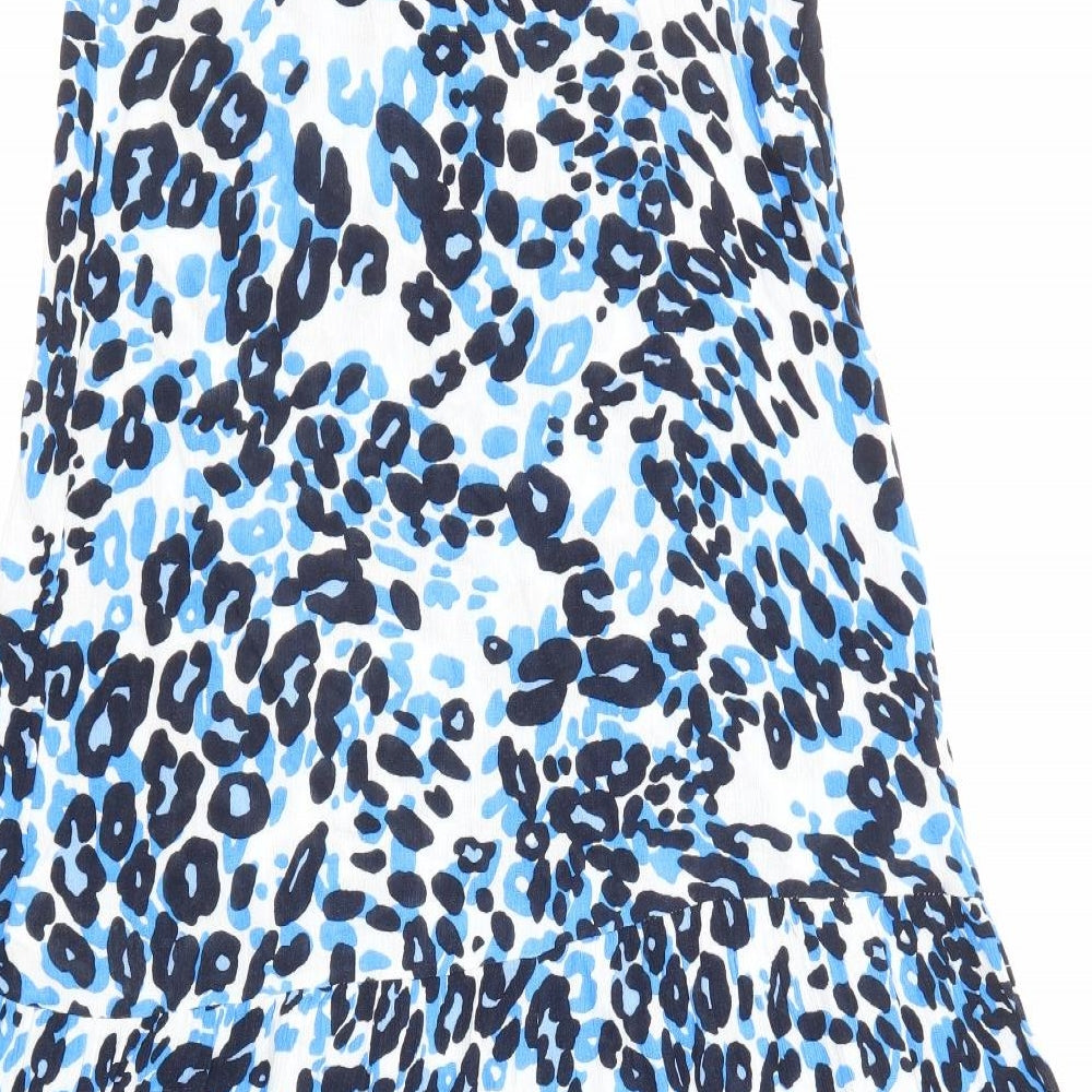 Marks and Spencer Womens Blue Animal Print Viscose Slip Dress Size 6 Scoop Neck Pullover