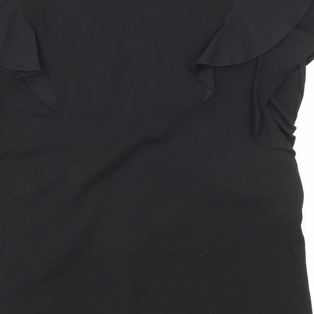Zara Womens Black Polyester Basic Blouse Size L V-Neck