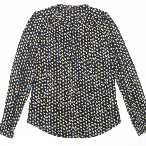 Marks and Spencer Womens Black Geometric Viscose Basic Blouse Size 6 Round Neck