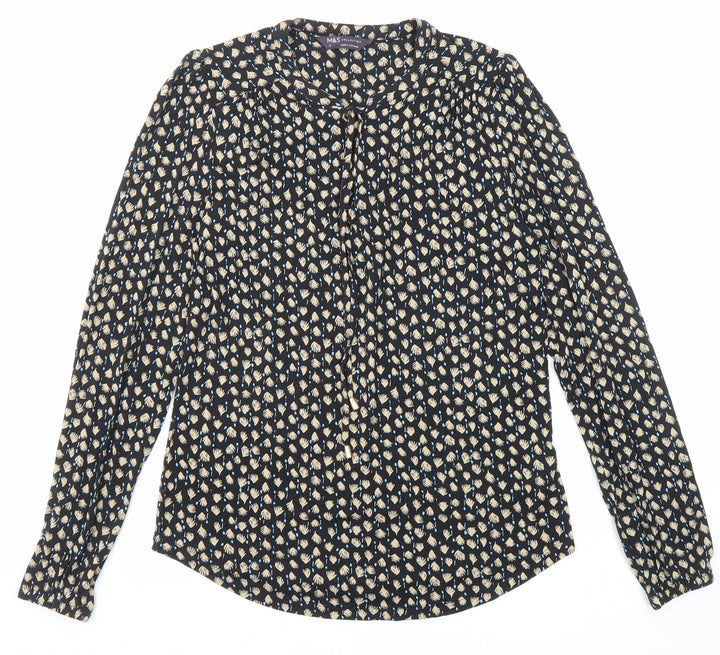Marks and Spencer Womens Black Geometric Viscose Basic Blouse Size 6 Round Neck