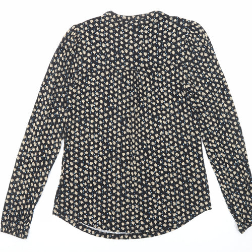 Marks and Spencer Womens Black Geometric Viscose Basic Blouse Size 6 Round Neck