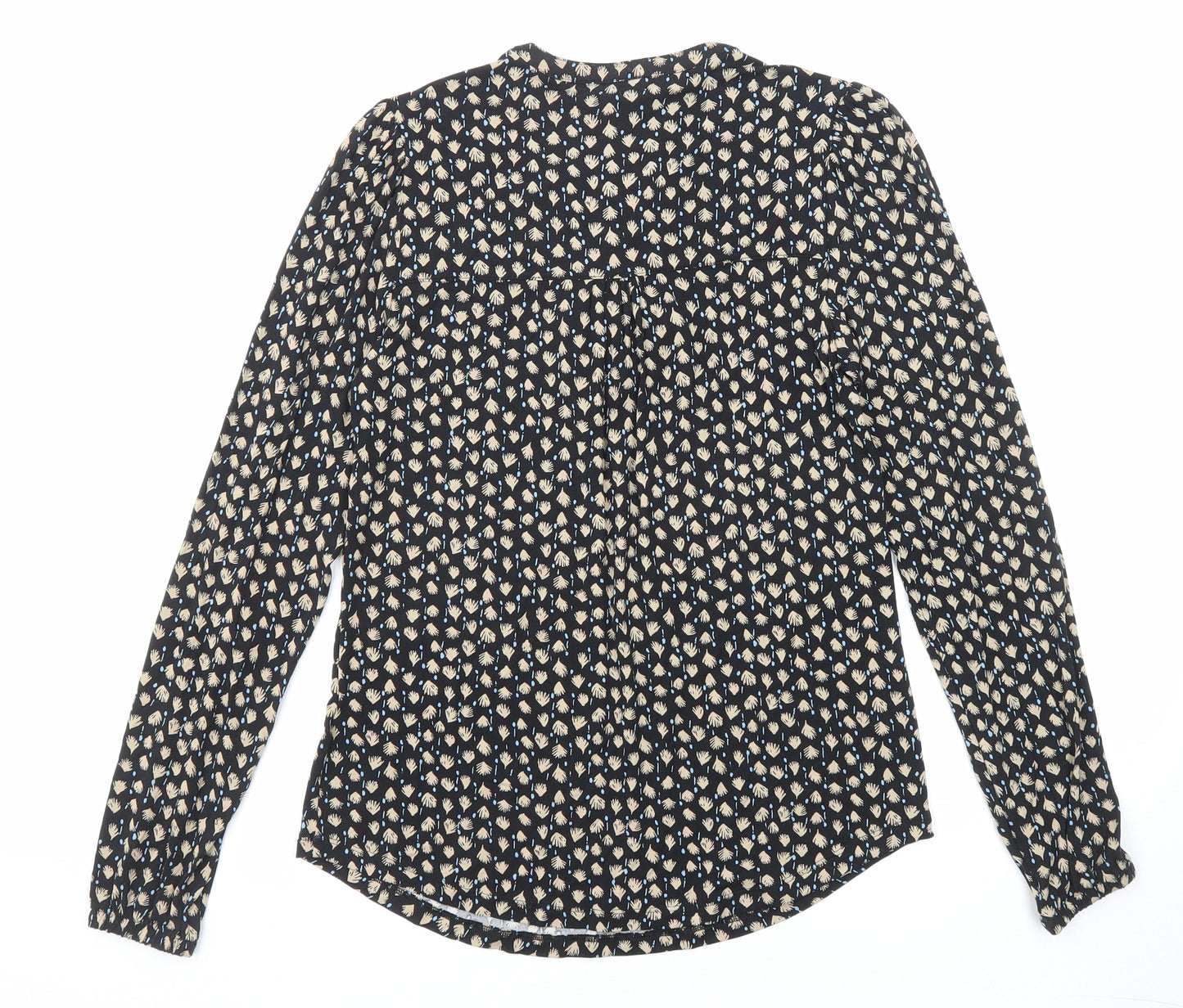 Marks and Spencer Womens Black Geometric Viscose Basic Blouse Size 6 Round Neck