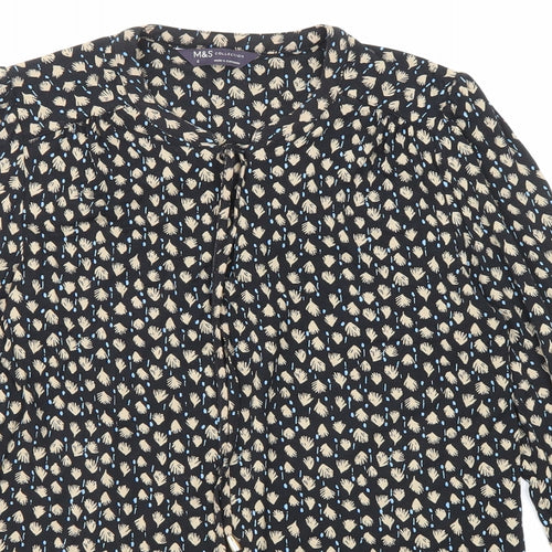 Marks and Spencer Womens Black Geometric Viscose Basic Blouse Size 6 Round Neck