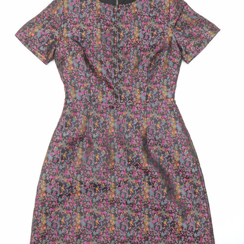 Sugarhill Womens Multicoloured Geometric Polyester Shift Size 8 Round Neck Zip