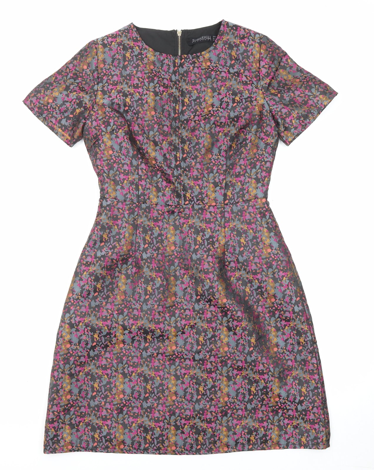 Sugarhill Womens Multicoloured Geometric Polyester Shift Size 8 Round Neck Zip