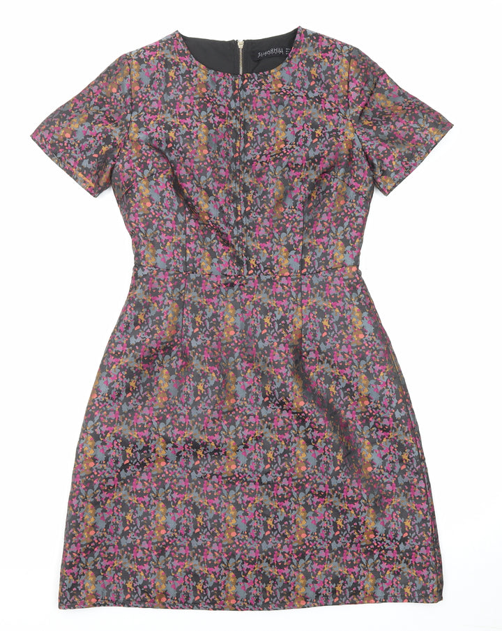 Sugarhill Womens Multicoloured Geometric Polyester Shift Size 8 Round Neck Zip