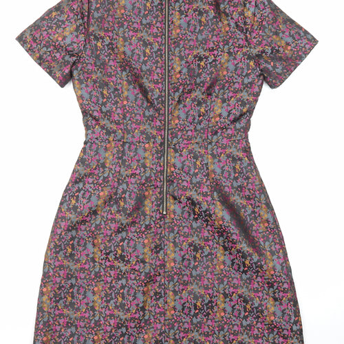 Sugarhill Womens Multicoloured Geometric Polyester Shift Size 8 Round Neck Zip