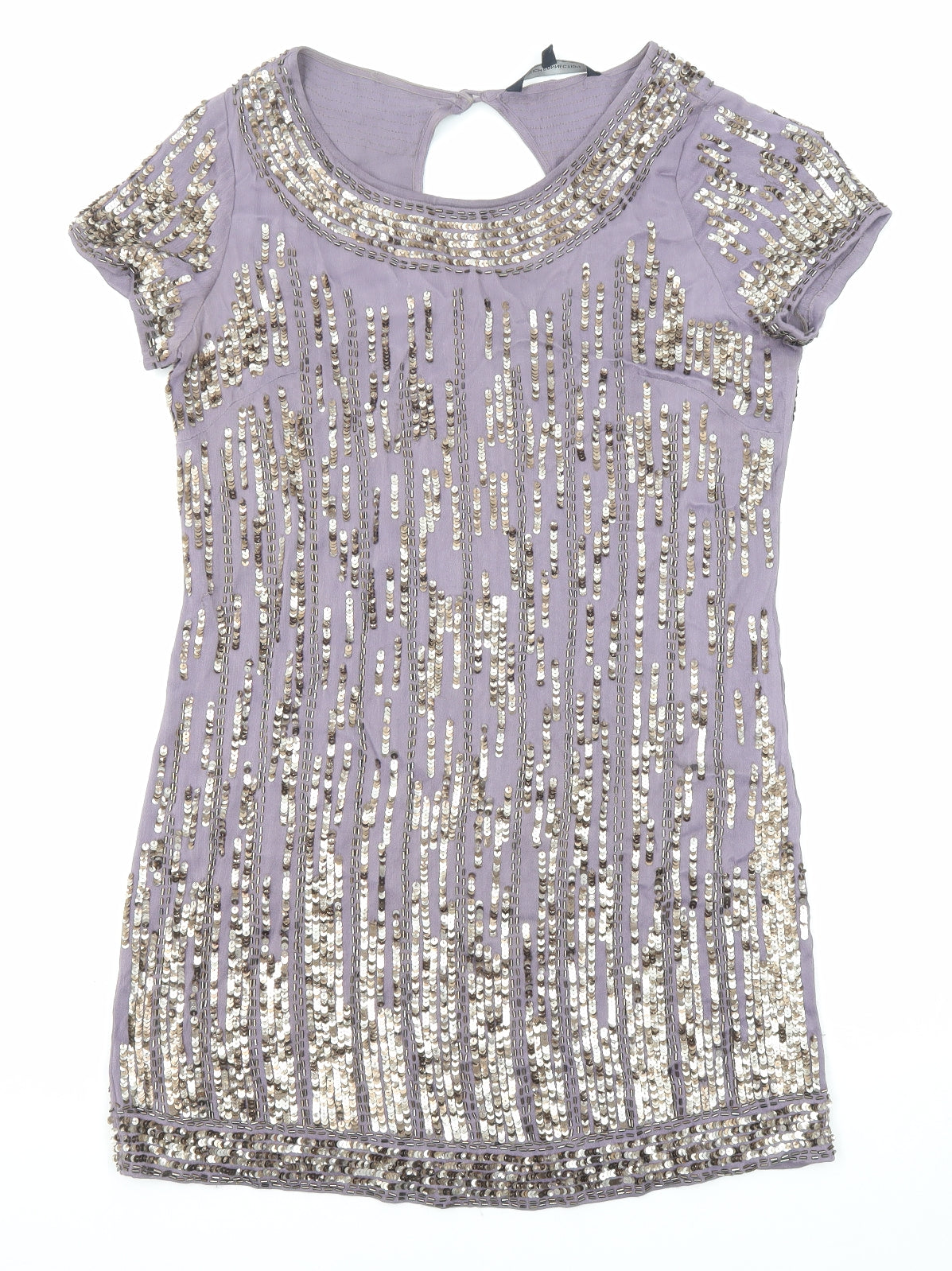 French Connection Womens Purple Viscose Tunic Blouse Size 10 Boat Neck - Embellished