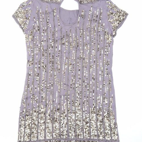 French Connection Womens Purple Viscose Tunic Blouse Size 10 Boat Neck - Embellished