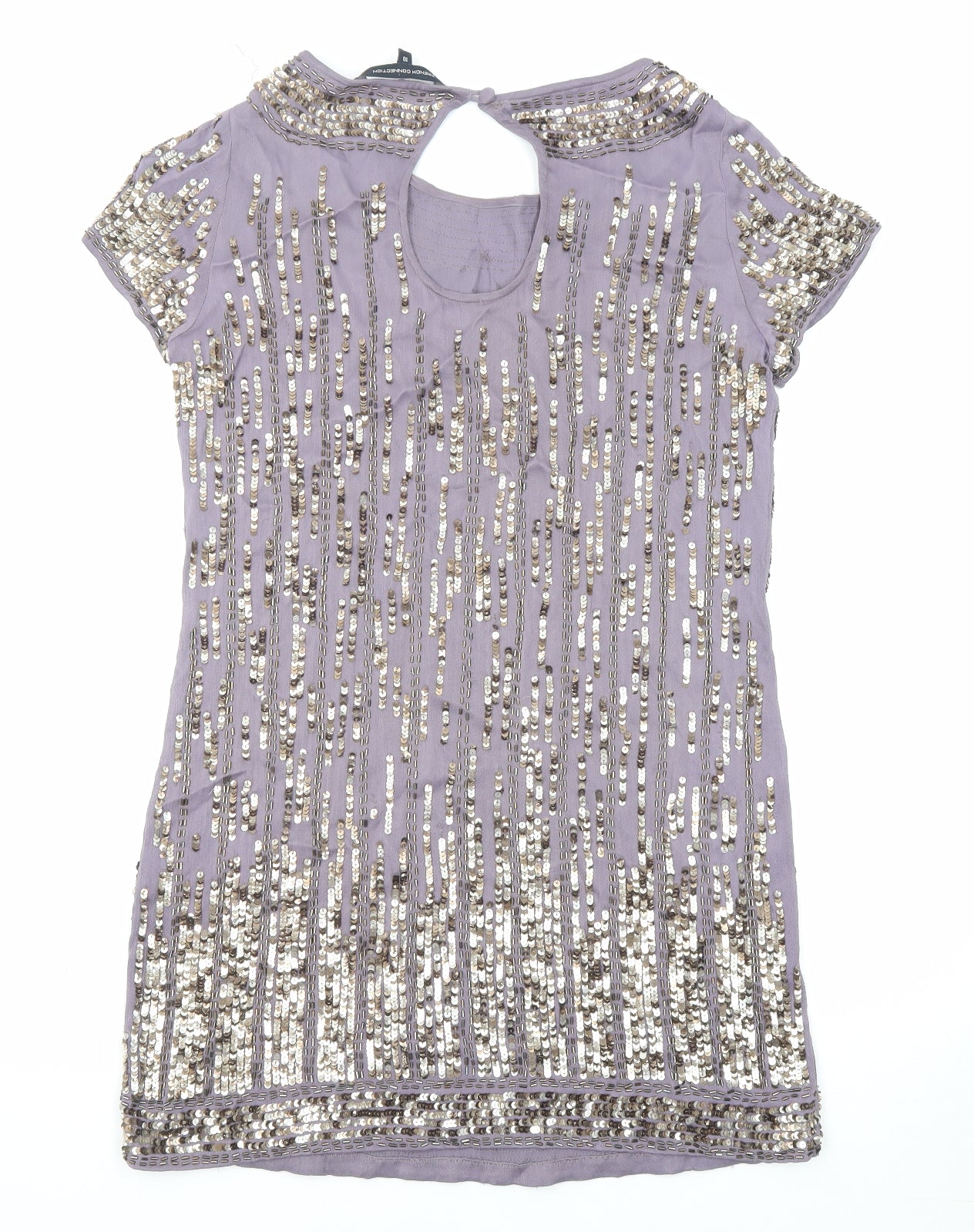 French Connection Womens Purple Viscose Tunic Blouse Size 10 Boat Neck - Embellished