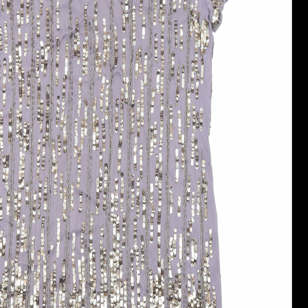 French Connection Womens Purple Viscose Tunic Blouse Size 10 Boat Neck - Embellished