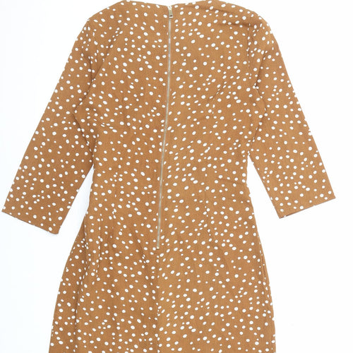 Blue Vanilla Womens Brown Polka Dot Polyester Pencil Dress Size 10 Boat Neck Zip - Spotted