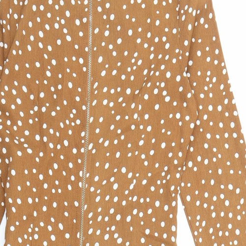 Blue Vanilla Womens Brown Polka Dot Polyester Pencil Dress Size 10 Boat Neck Zip - Spotted