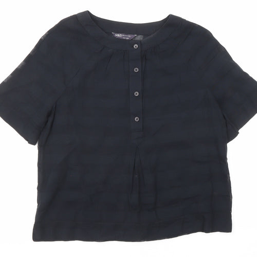 Marks and Spencer Womens Black Striped Cotton Basic T-Shirt Size 6 Boat Neck
