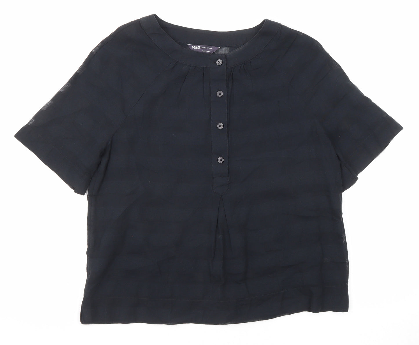 Marks and Spencer Womens Black Striped Cotton Basic T-Shirt Size 6 Boat Neck