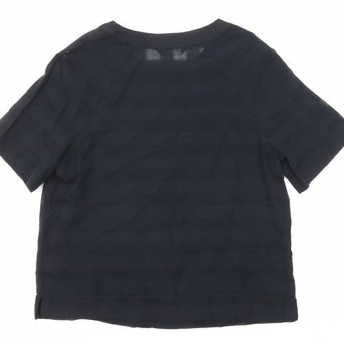 Marks and Spencer Womens Black Striped Cotton Basic T-Shirt Size 6 Boat Neck