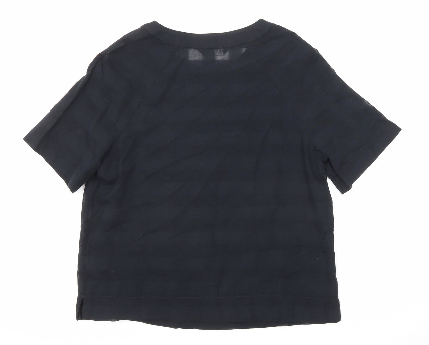 Marks and Spencer Womens Black Striped Cotton Basic T-Shirt Size 6 Boat Neck