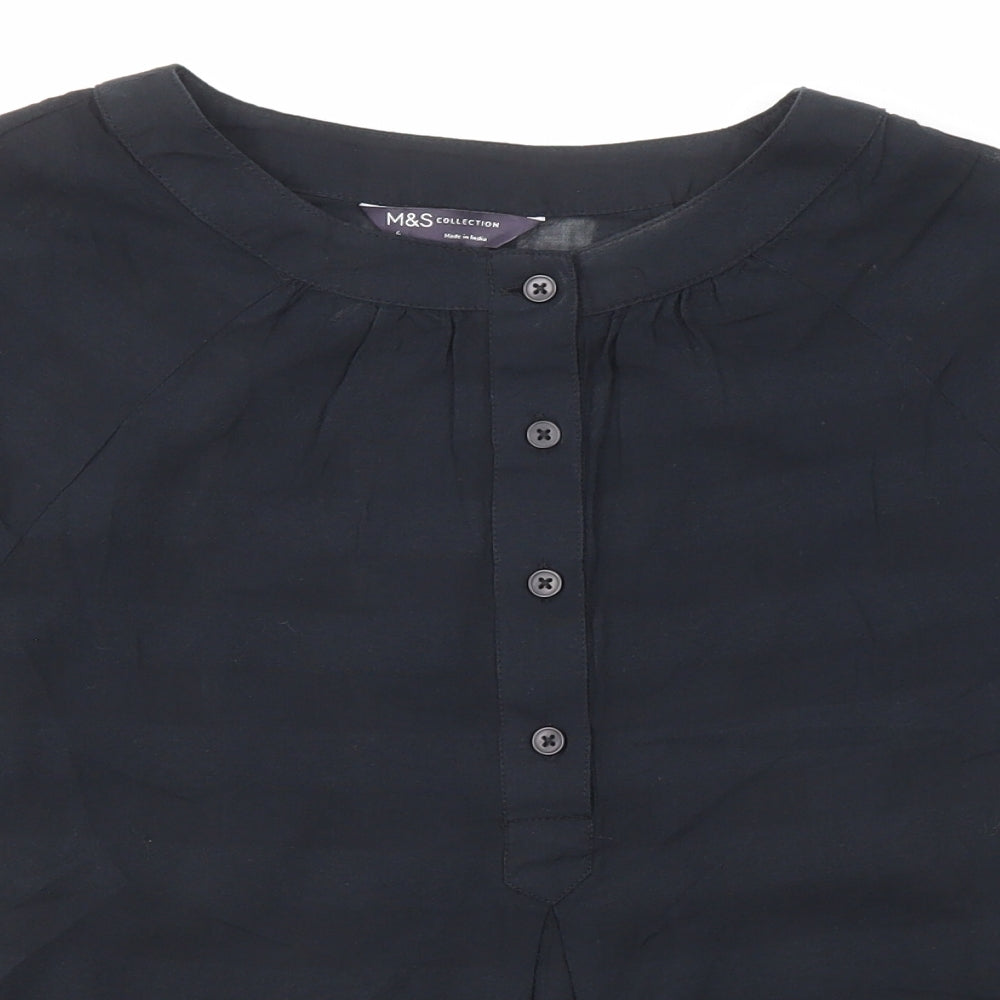 Marks and Spencer Womens Black Striped Cotton Basic T-Shirt Size 6 Boat Neck