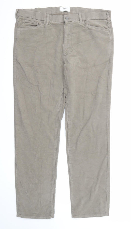 Marks and Spencer Mens Grey Cotton Trousers Size 38 in L33 in Regular Zip