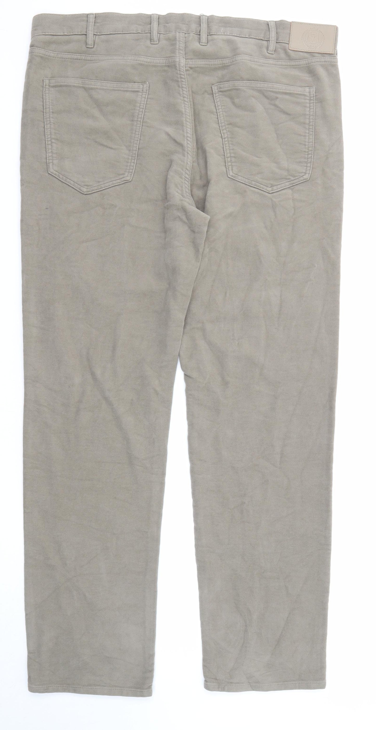 Marks and Spencer Mens Grey Cotton Trousers Size 38 in L33 in Regular Zip