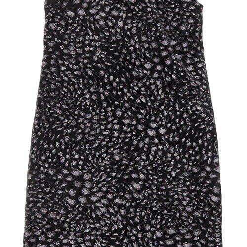 Topshop Womens Black Animal Print Polyester Slip Dress Size 10 Square Neck Pullover