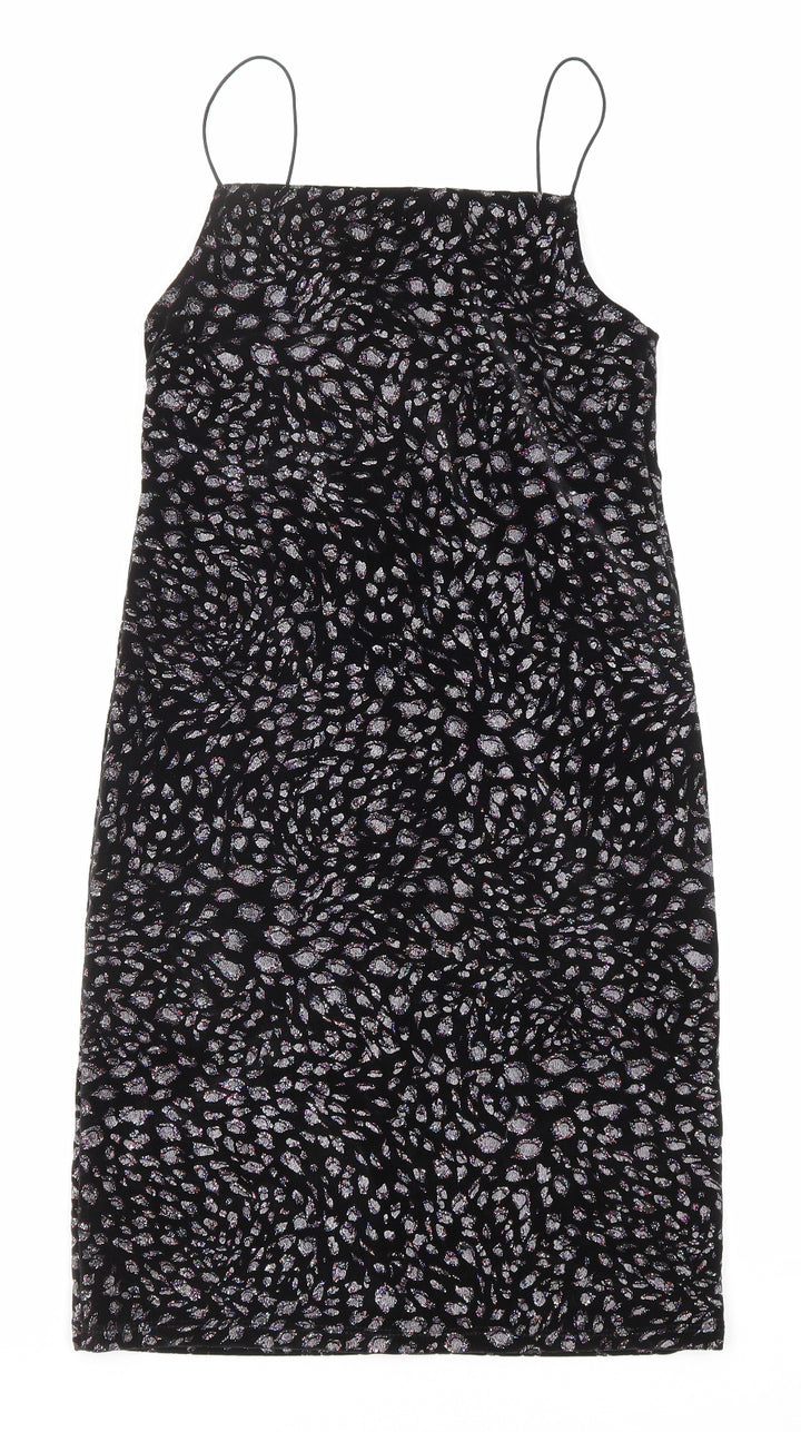 Topshop Womens Black Animal Print Polyester Slip Dress Size 10 Square Neck Pullover