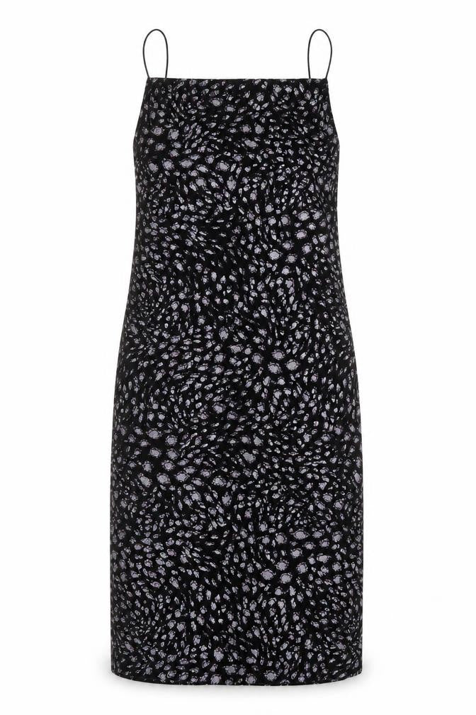 Topshop Womens Black Animal Print Polyester Slip Dress Size 10 Square Neck Pullover