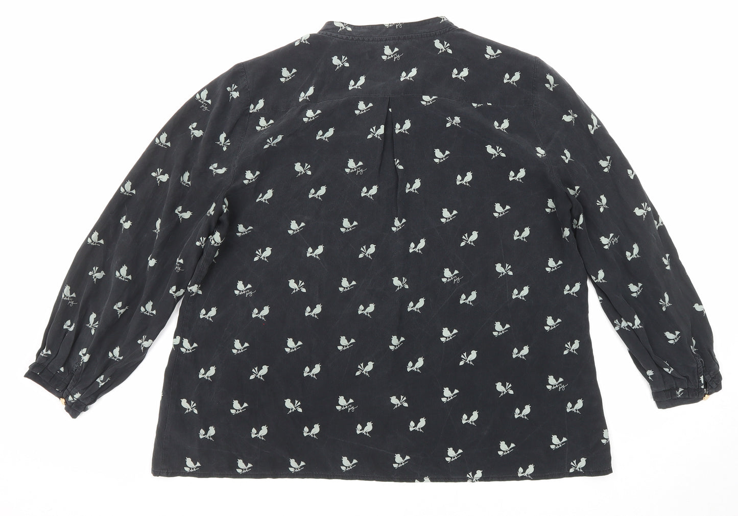 Juicy Couture Womens Black Geometric Silk Basic Blouse Size S Mock Neck - Bird Print