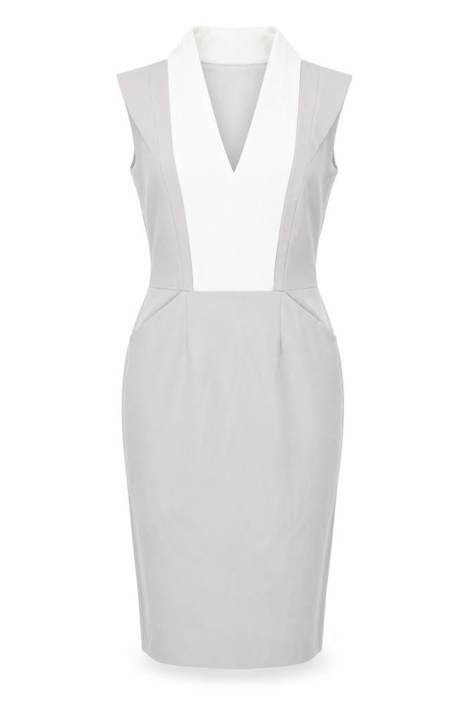 ASOS Womens Grey Colourblock Polyester Pencil Dress Size 8 V-Neck Zip