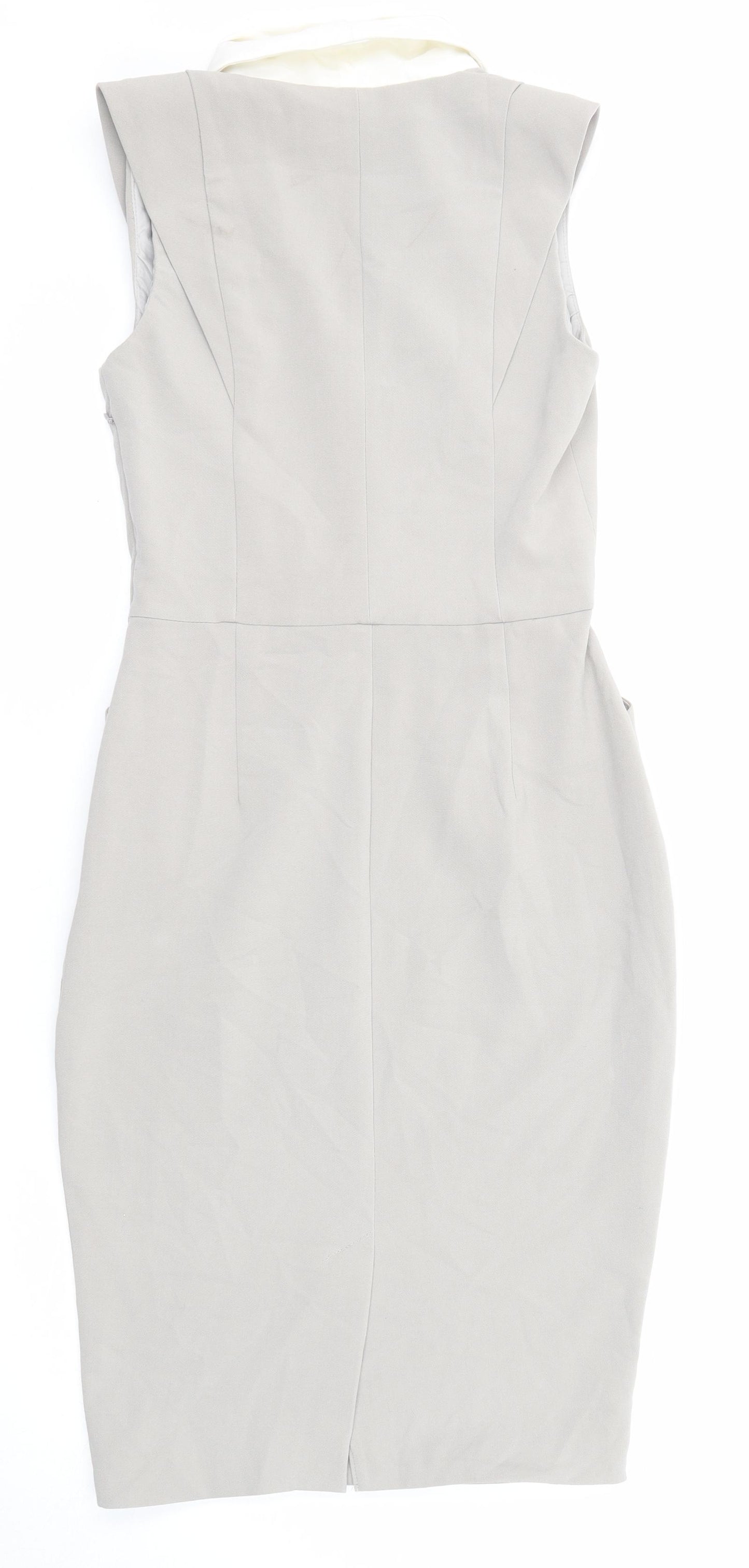 ASOS Womens Grey Colourblock Polyester Pencil Dress Size 8 V-Neck Zip