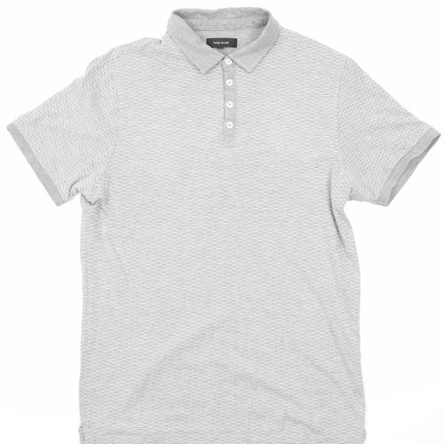 River Island Mens Grey Geometric Cotton Polo Size M Collared Button