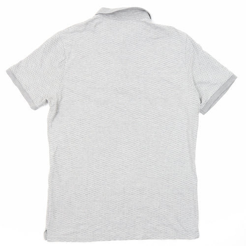River Island Mens Grey Geometric Cotton Polo Size M Collared Button