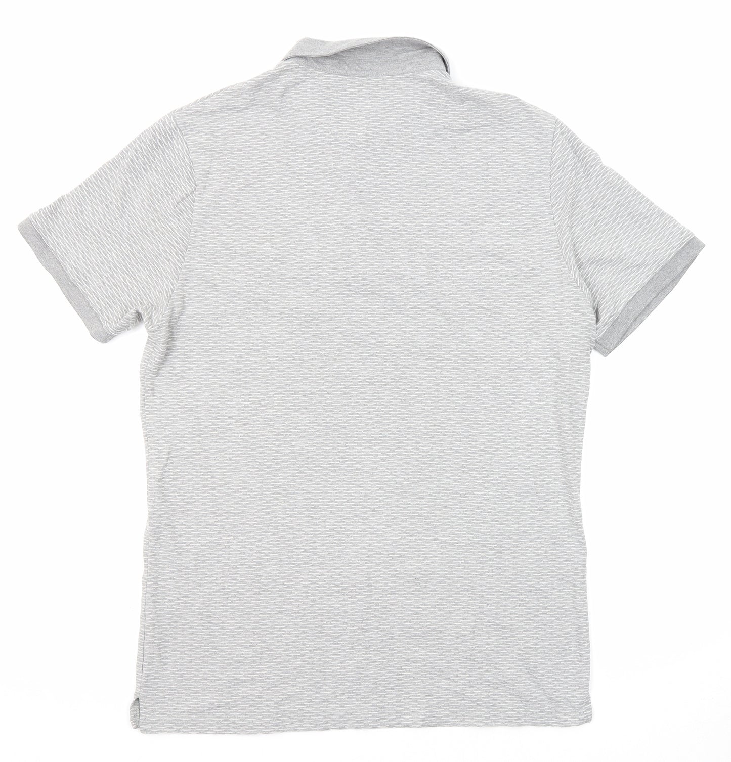 River Island Mens Grey Geometric Cotton Polo Size M Collared Button