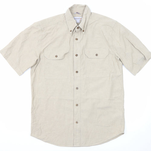 Carhartt Mens Beige Cotton Button-Up Size M Crew Neck Button