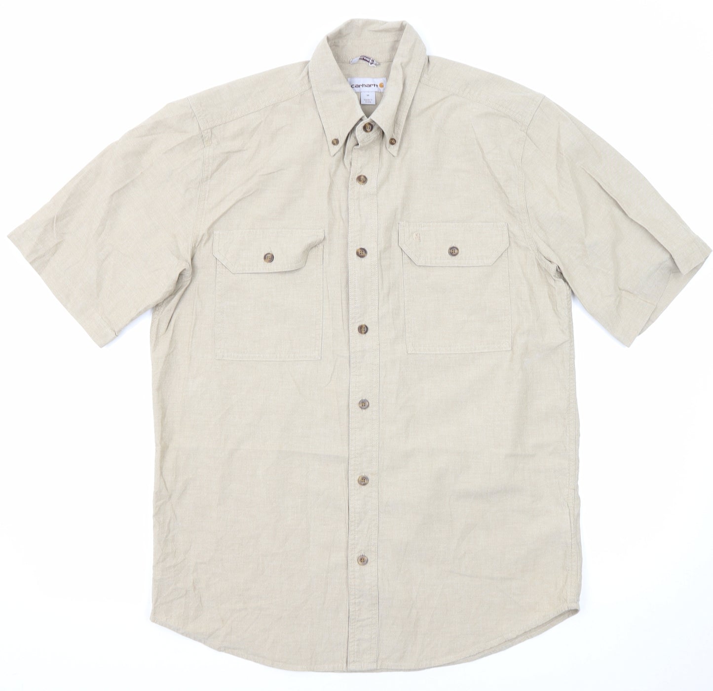 Carhartt Mens Beige Cotton Button-Up Size M Crew Neck Button