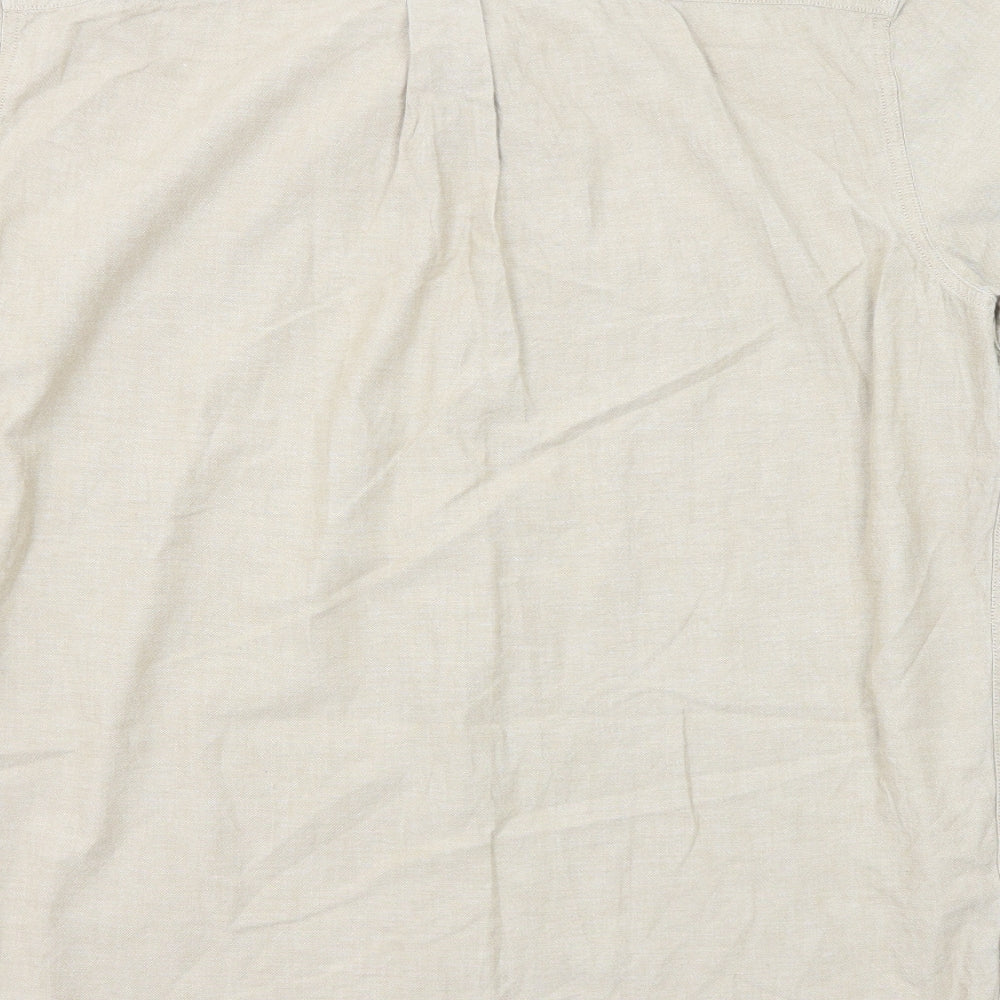 Carhartt Mens Beige Cotton Button-Up Size M Crew Neck Button