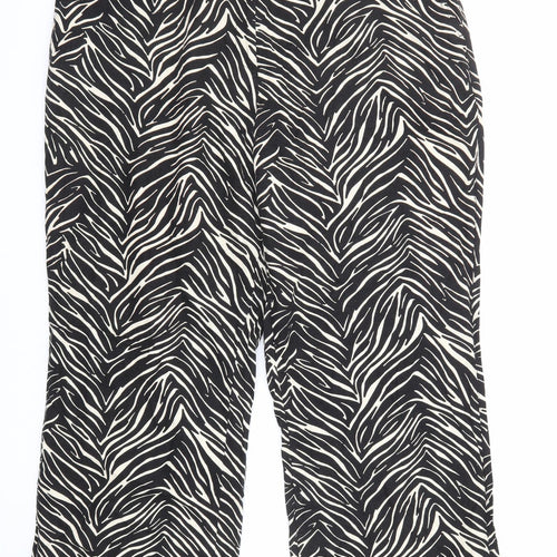 Capsule Womens Black Animal Print Linen Trousers Size 38 in Regular Zip