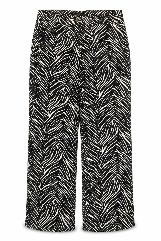 Capsule Womens Black Animal Print Linen Trousers Size 38 in Regular Zip