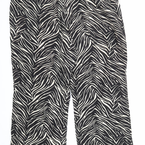 Capsule Womens Black Animal Print Linen Trousers Size 38 in Regular Zip