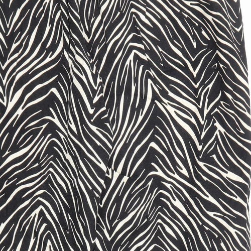 Capsule Womens Black Animal Print Linen Trousers Size 38 in Regular Zip