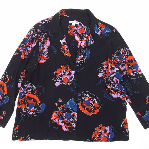 Whistles Womens Black Floral Cupro Basic Blouse Size L Collared