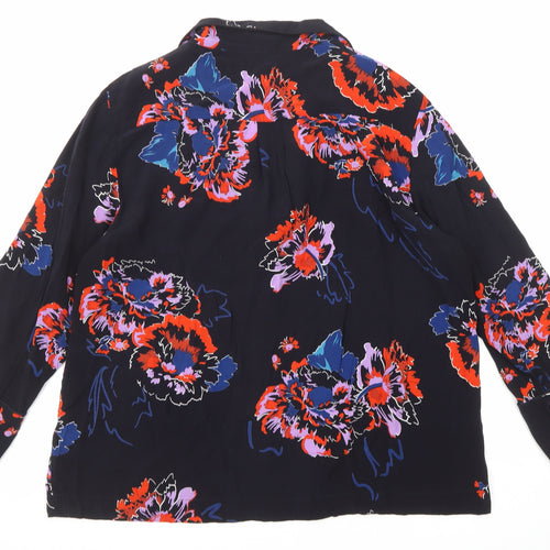 Whistles Womens Black Floral Cupro Basic Blouse Size L Collared