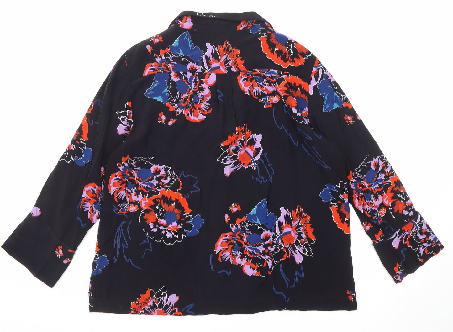 Whistles Womens Black Floral Cupro Basic Blouse Size L Collared