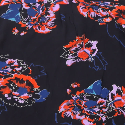 Whistles Womens Black Floral Cupro Basic Blouse Size L Collared